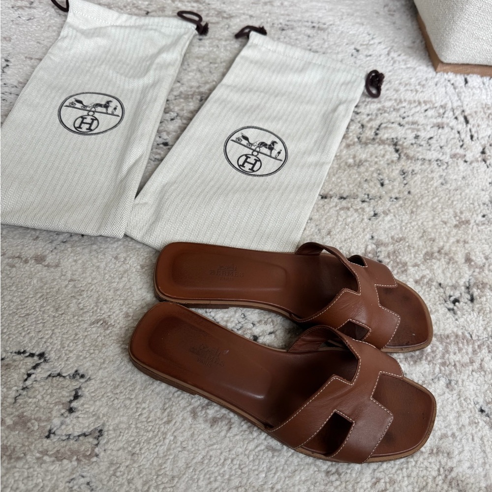 Hermes Brown Leather Slide Sandals - Picture 4 of 6